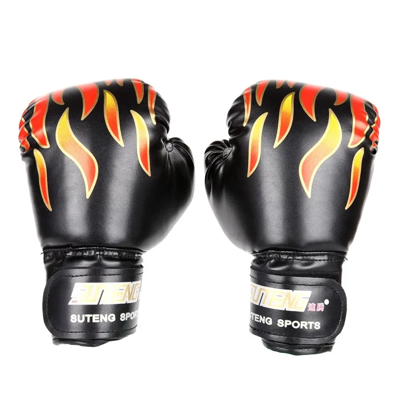 Child Kids Boxing Gloves Unisex Fire Printed Soft Breathable Built-in Sponge PU Hand Protector Fitness Training Sports Gloves