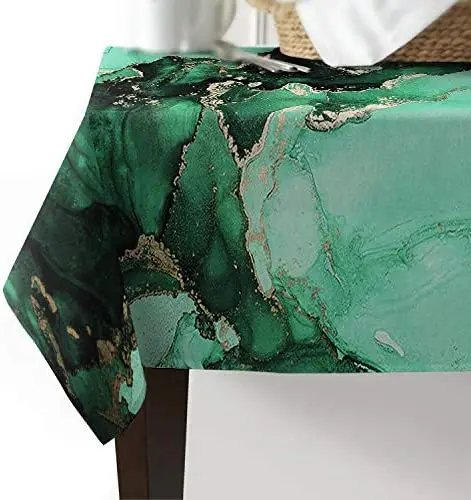 Marble Ink Golden Picnic Cloth For Outdoor Kitchen Dinner Coffee Table Spring Summer Wedding Activity Chinese Art Retro Green