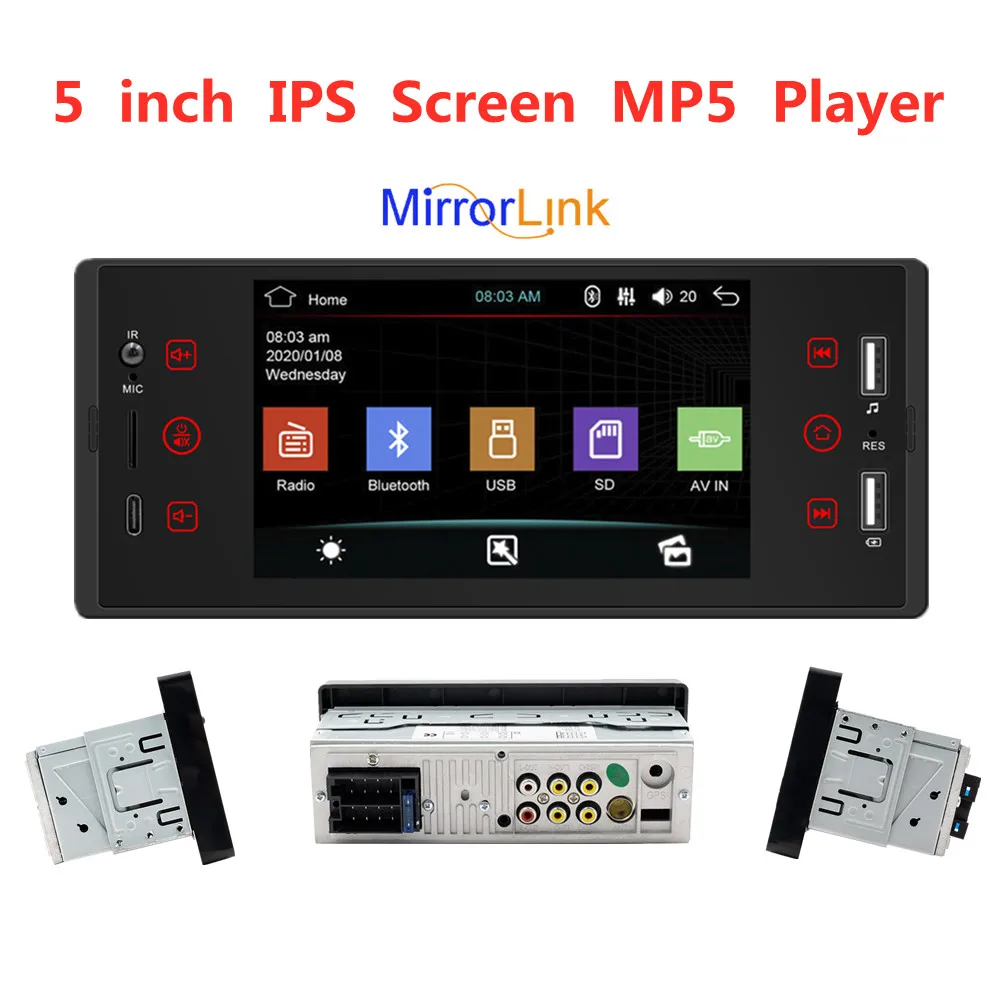 

12V Universal Car Stereo Receiver Bluetooth Auto radio 5 inch IPS HD touch Screen MP5 Player RCA/AM/FM Radio Support Mirror link