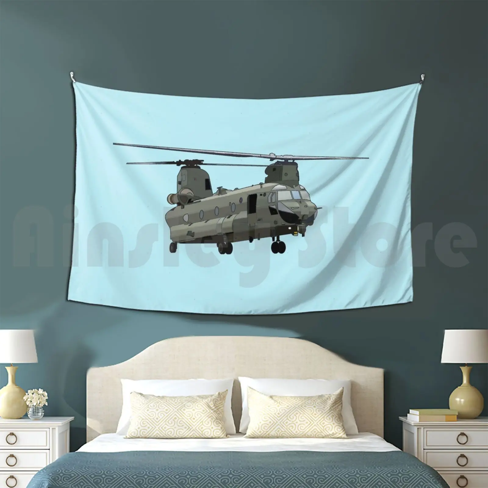 Chinook Blue Background Customized Tapestry Chinook Forces Raf Navy Army Marines Helicopter Military