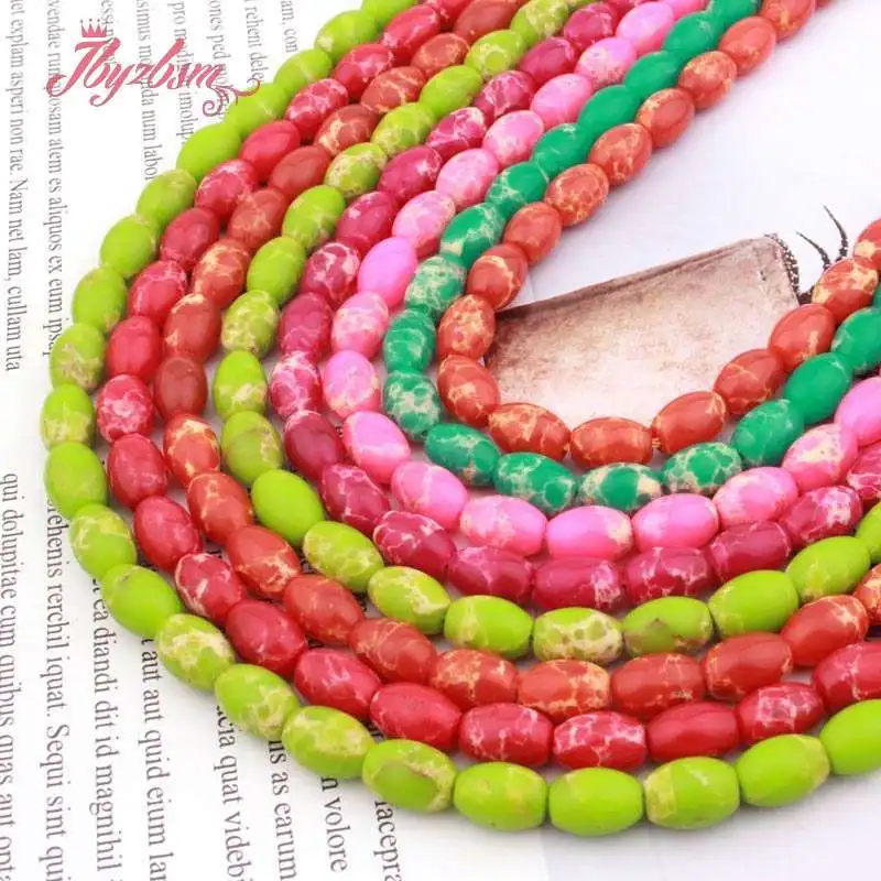 6x9mm Natural Sea Sediment Red Blue Green Plum Oval Shape Loose Stone Beads For DIY Jewelry Making Necklace Bracelet Strand 15