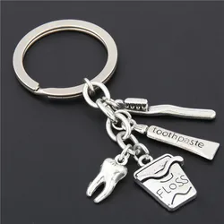 1pc Toothbrush floss Toothpaste Tooth Key Holder Dental Hygienist Keychains Decorative Backpack Pendant Keyring