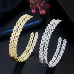 CWWZircons Half Round White Cubic Zirconia Pave Large Wedding Party Hoop Earrings for Women African Gold Plated CZ Jewelry CZ745