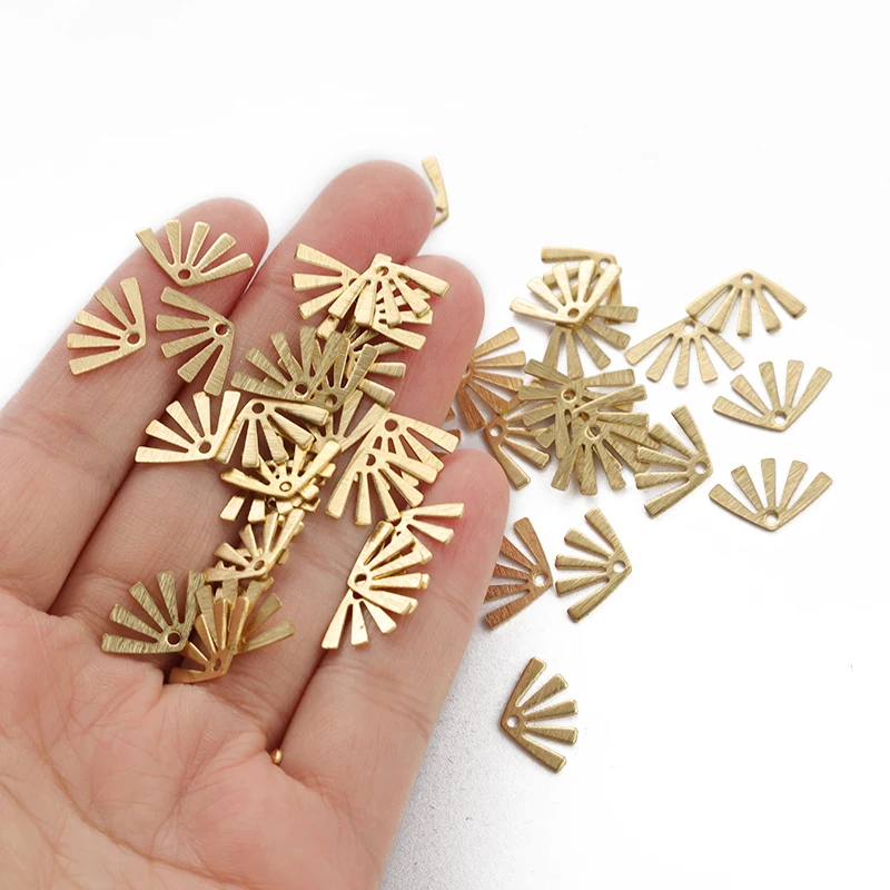 50pcs 15x9mm Textured Brass Leaf Charms Pendant Mini Fan-Shaped Leaves Charms For Jewelry Making DIY Earrings Necklace Supplies