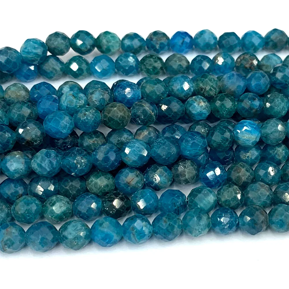 Veemake Apatite Natural Gemstones Crystal DIY Necklace Bracelets Earrings Pendants Faceted Round Beads For Jewelry Making 07313