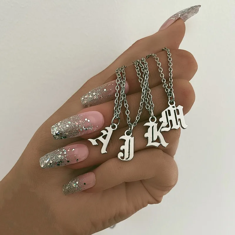 A-Z 이니셜 레터 목걸이, 스테인레스 스틸 쇄골 체인, 올드 영어 폰트 목걸이, 펜던트 쥬얼리 콜리어 