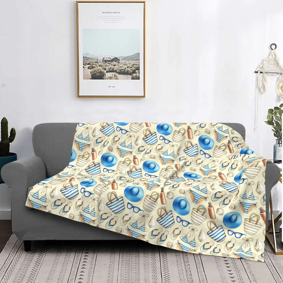 Summer Holiday Pattern Blankets Fleece Decoration Ultra-Soft Throw Blankets for Bedding Bedroom Plush Thin Quilt