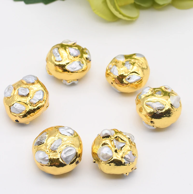 5 PCS Freshwater Cultured White Round Pearl Beads For Necklace Pendant Metal Bezel Connector DIY