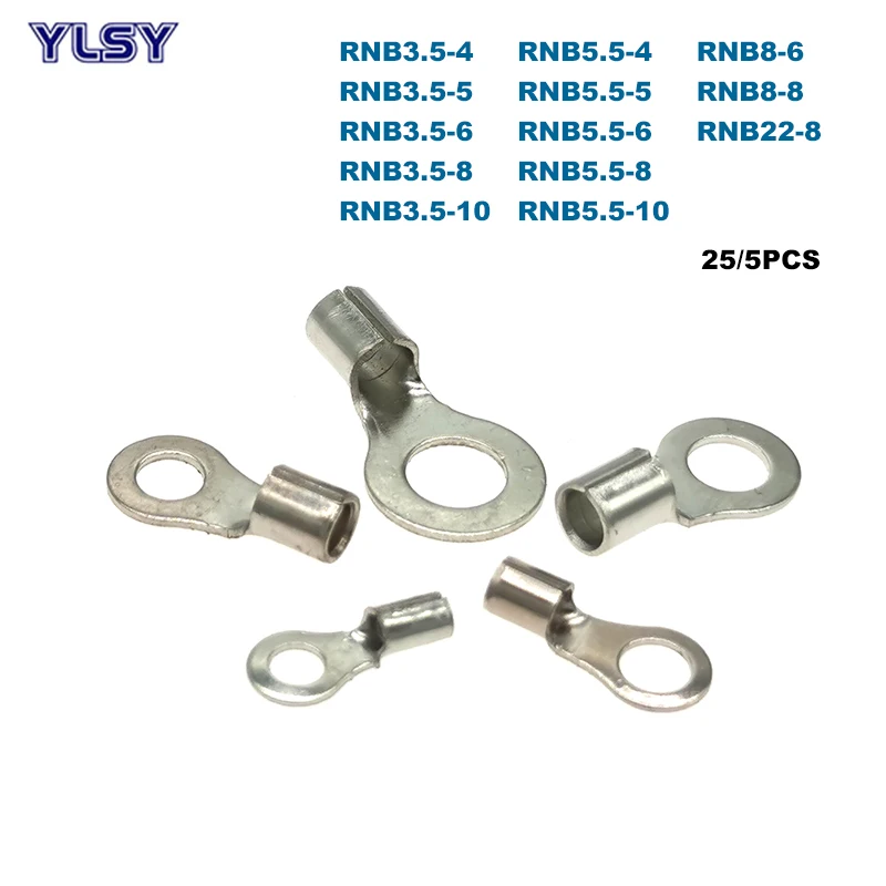 25/5Pcs Ring Naked Cord End Crimp Terminals Bare Electrical Wire Connector RNB3.5/5.5/8/22 Cable Ferrules 12-4AWG 4-25mm2