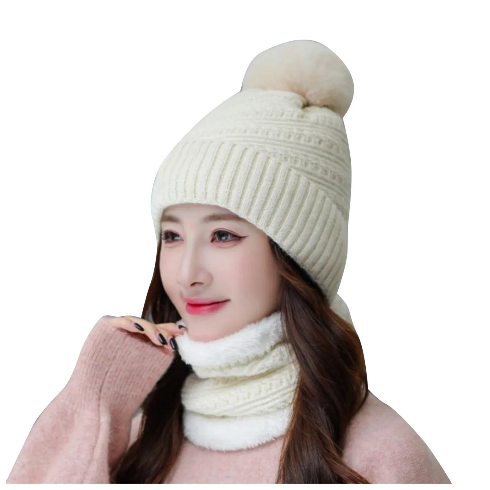 Mode Vrouwen Cap Herfst Winter Fietsen Warm Effen Sjaal Hoed Sets Dames Dikke Knit Soft Mutsen Шапка Женская Зима 2021