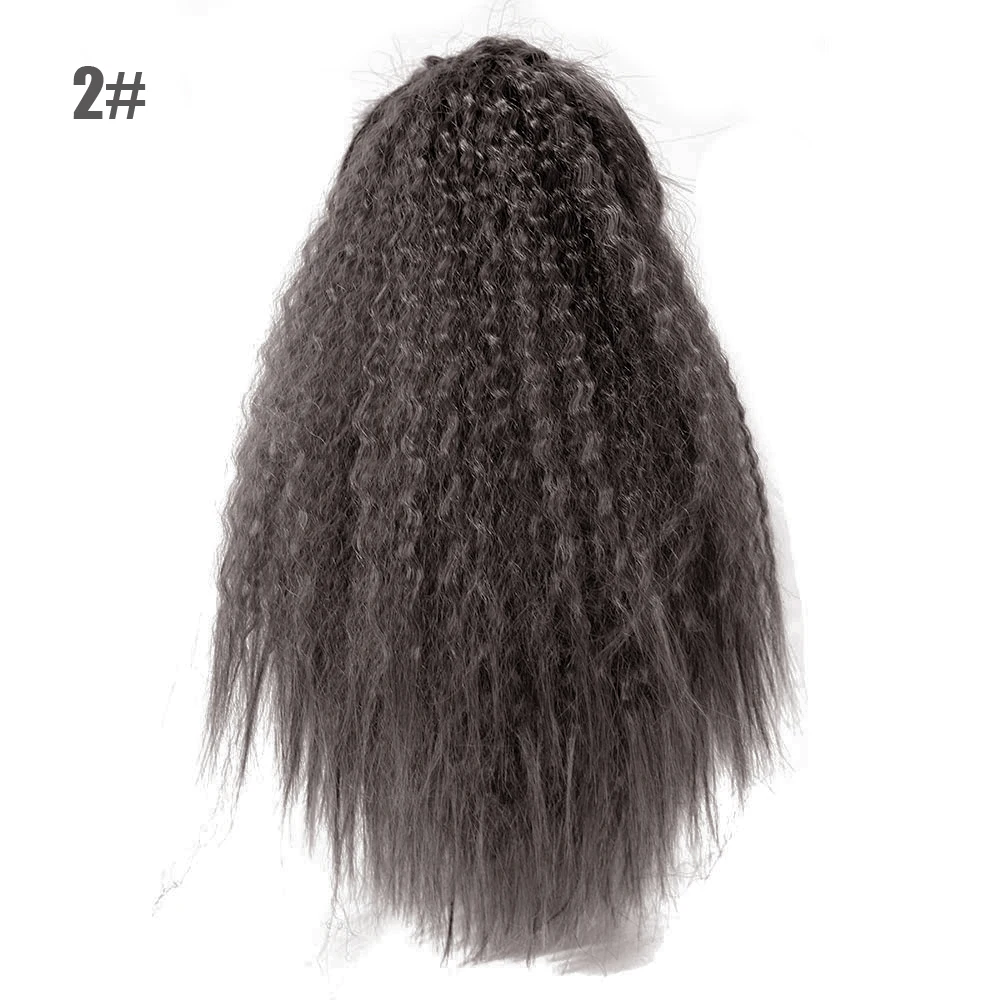 Afro Kinky Straight Ponytail,Yaki Straight Wrap Around Ponytail Hairpieces Heat Resistant Synthetic Clip in Hair Extension