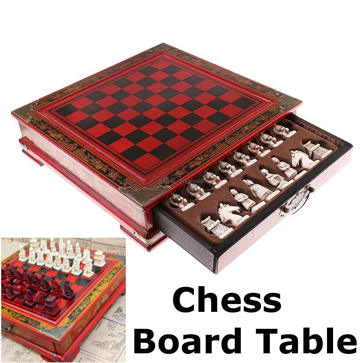 Classic Chinese Terracotta Warrior Wooden Chessboard Cartoon Characters Art Chess Board Game Teenager Adult Birthday Gift