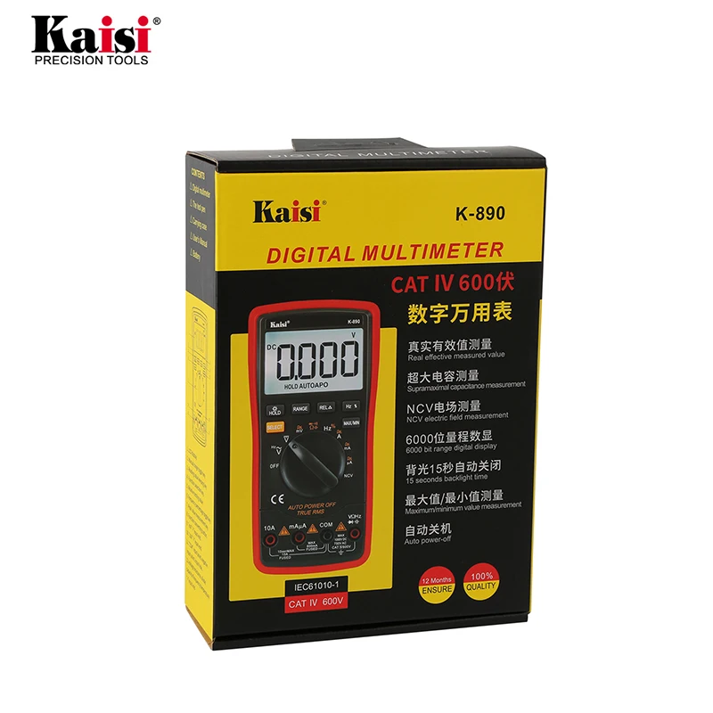 Kaisi k-890 Digital Multimeter  Voltage-Meter Auto Ranging 6000 Counts AC/DC NCV Large-Screen