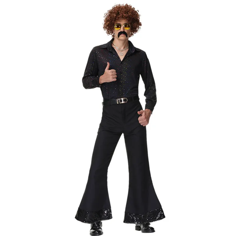 70s Retro Black Men Disco Cosplay Adult Halloween Nightclub Bar Singer Costumes Carnival Purim Parade Role Play Show Party Dress