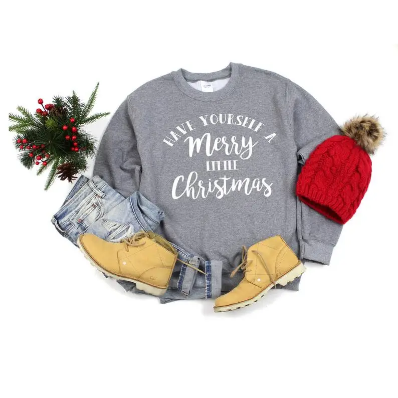 Harajuku Have Your Self Merry Christmas Letter Cotton Women Sweatshirt Festival Fashion Pullover Full Long Sleeve 90S Shirt