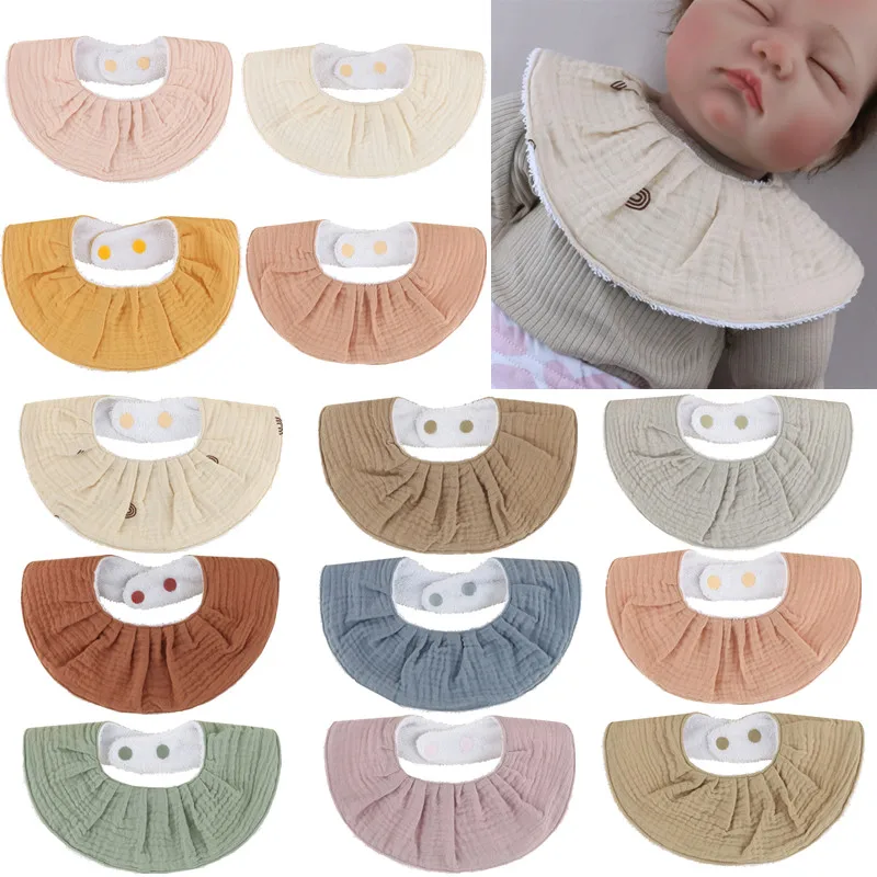 Cotton Plush Baby Bib Collar Decor Newborn Burp Cloth Solid Color Snap Button Saliva Towel Scarf for Baby Toddler Feeding Items