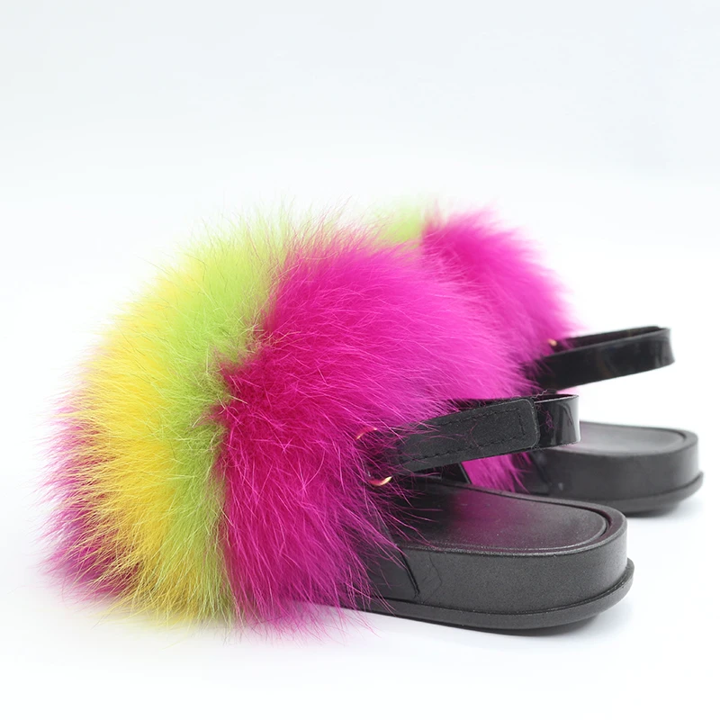 Kids Real Fox fur Sandals Tolddler Home Slides Girls Flop Flips Cute Furry Slippers Summer Children Indoor Outdoor 2 3 5 6 Years