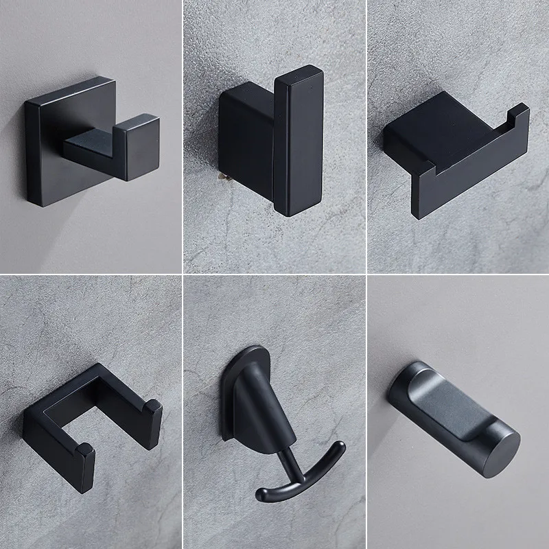 Black Wall Hook Stainless Steel Bathroom Hook Hanger Robe Towel Clothes Hooks Bathroom Hardware