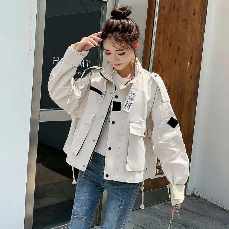 

Autumn Nice Pop Women Jacket Long Sleeve Casual Windbreaker Female Short Tooling Jackets Loose Basic Coat Outerwear Ladies Tops