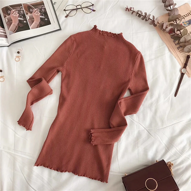 Knitted Female Vintage Ruched Pullover Women Autumn Winter Tops Korean Sweaters Soft Chic Fashion Lady Sweater Jumper Pull Femme