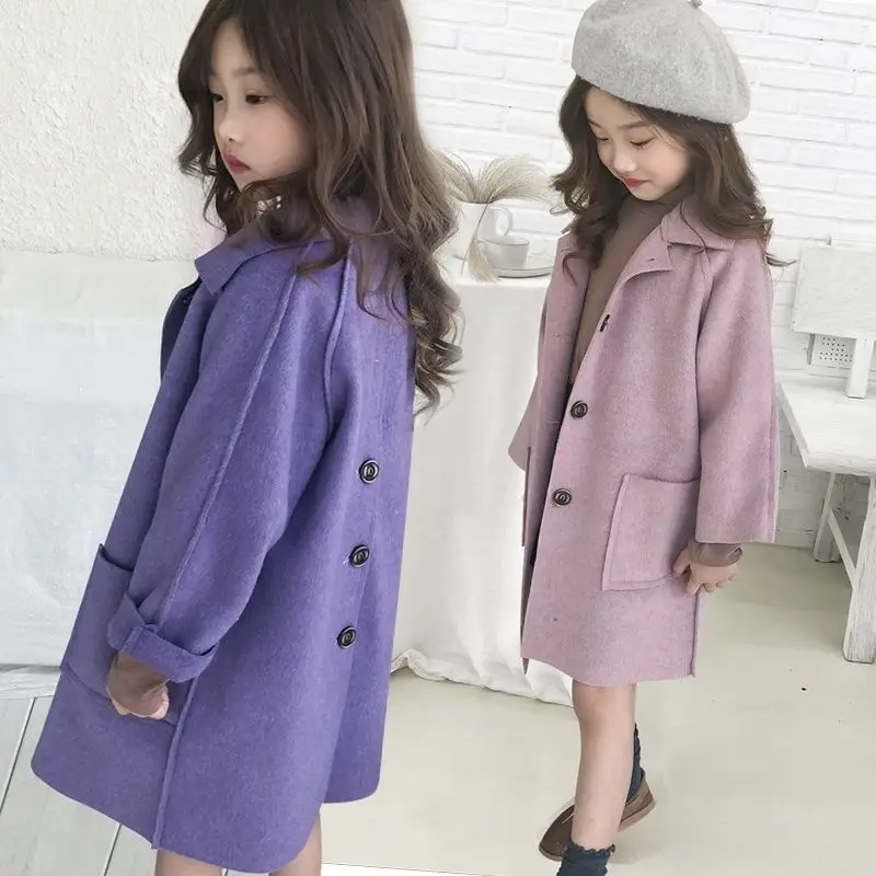 Girls Baby\'s Woolen Coat Jacket Outwear 2021 Solid Grey Thicken Autumn Winter Hooded Keep Warm Button Children\'s Clothing