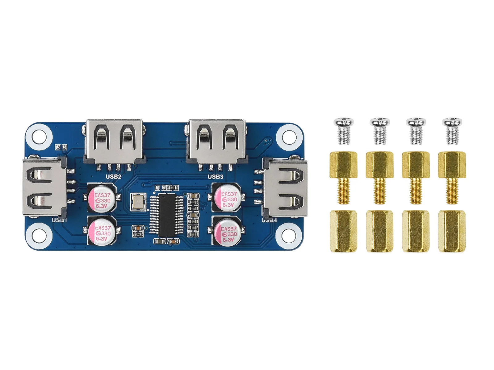 

Waveshare USB HUB HAT (B) For Raspberry Pi Series, 4x USB 2.0 Ports, Specialized Pogo Pin For Zero Series