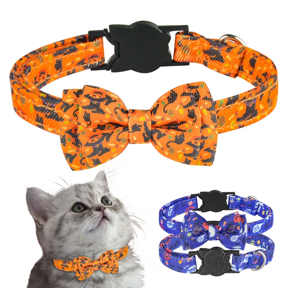 Christmas Cat Supplies Cat Collar Halloween Ghost Cat Pet Supplies KItten Collar Adjustable Nylon Trick or Treat Cat Collar