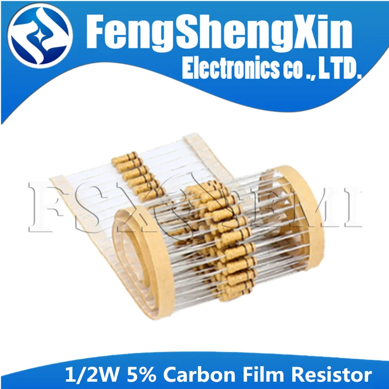 100pcs 1/2w 0.5W 5% Carbon Film Resistor 1R~1M 2.2R 10R 22R 47R 51R 100R 150R 470R 1K 4.7K 10K 47K 1 2.2 10 22 47 51 100 150