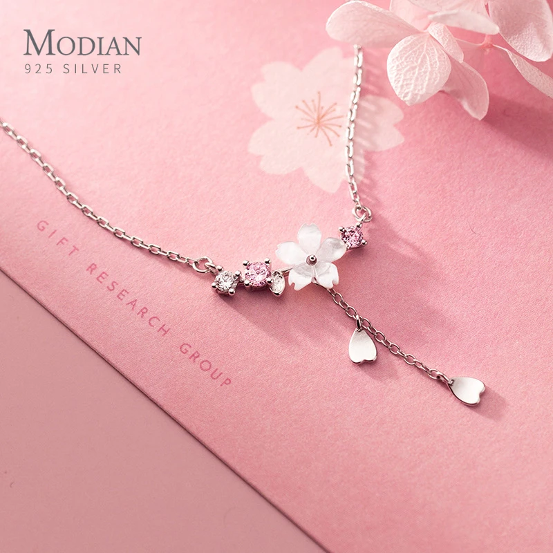 Modian Brands 925 Sterling Silver Twinkling Zircon White Shell Flower Tassel Hearts Fashion Luxury Pendant for Wome Fine Jewelry