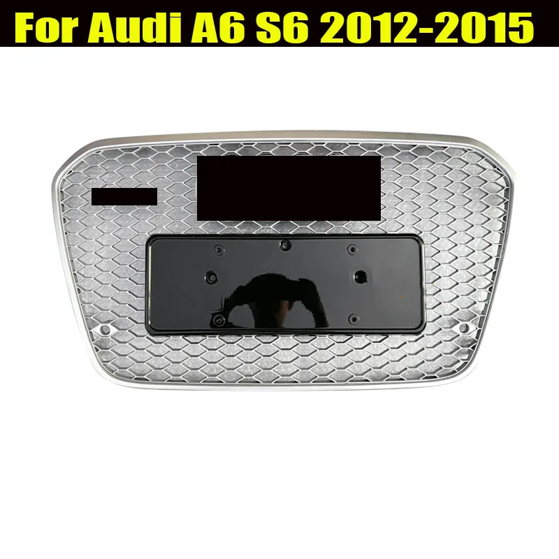 RS6 Style Grille For Audi A6 C7 S6 2012 12 2013 13 2014 14 Silver Chrome Frame Grill Camera Holder