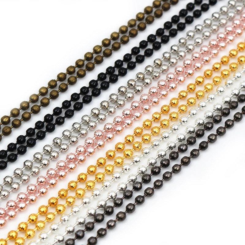 5pcs 1.5 2.0 2.4mm Length 65cm Gold Bronze Silver Colors Plated Ball Beads Chain Necklace Bead Connector For Charms Base Tray