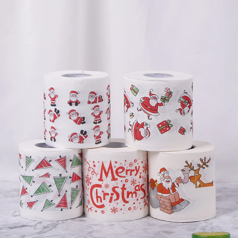 30m/roll Christmas Table Napkin Home Santa Claus Bath Toilet Roll Paper Xmas Decor Tissue Christmas Decorations New Year Gifts