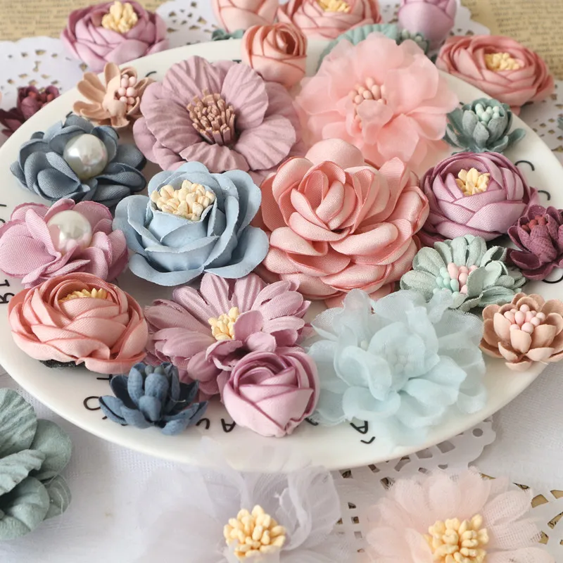 10 teile/satz mischen Stoff Blumen Simulation Blumen kopf Dekoration Blumen für DIY Zubehör – Detail 25
