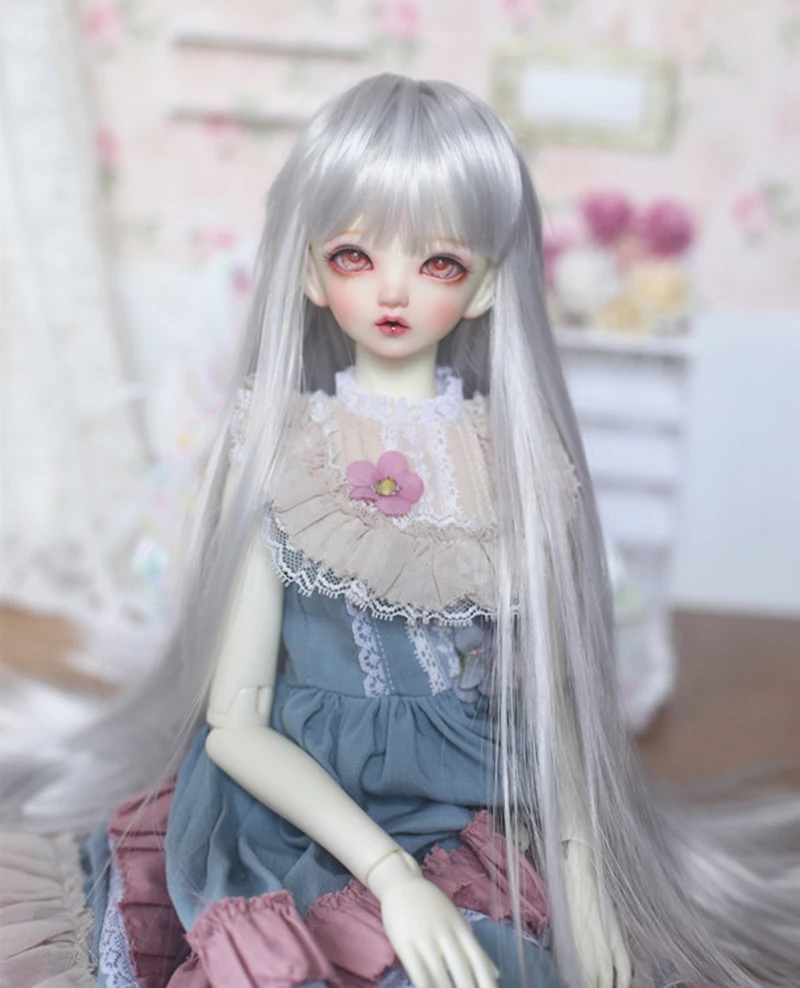 New1/3 1/4 1/6 Bjd doll Wig High Temperature Silver soft long straight hair Bangs black Bjd Wig yosd DD SD  For BJD Doll Wig