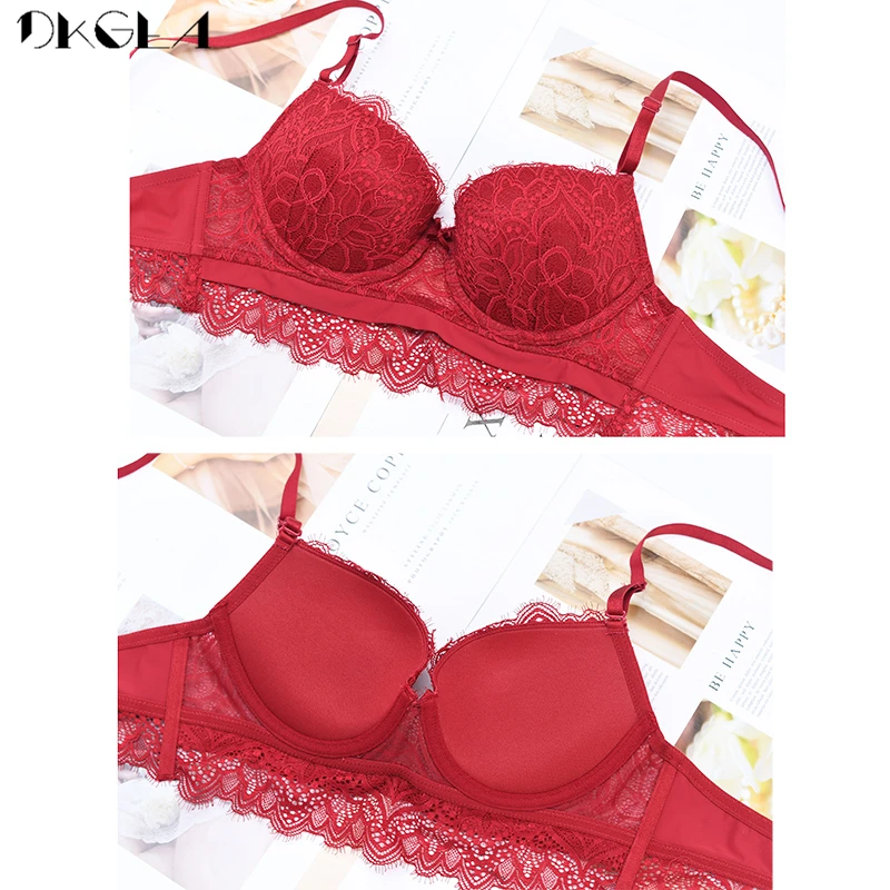 Red Sexy Underwear Women Set Gather Brassiere Cotton Thick Lace Lingerie Set Embroidery Push Up Bra Panties Sets B C D Cup Bras