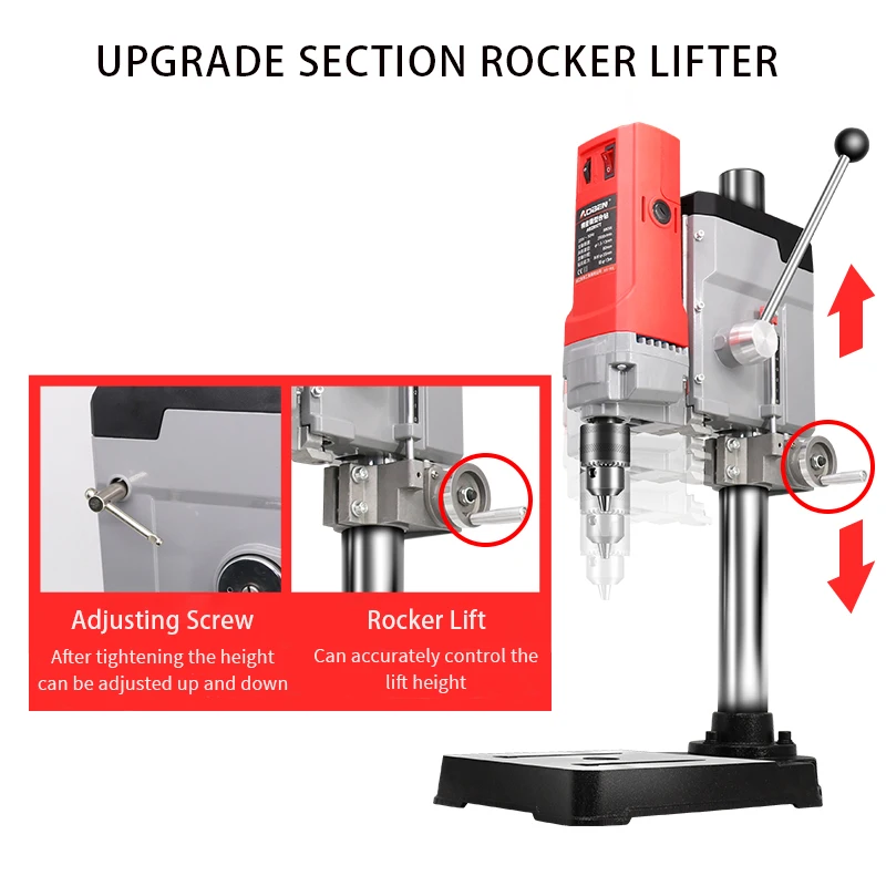 AOBEN-Banco de perforación eléctrico multifunción, 220V, 6 velocidades, minisoporte de taladro de banco, acero/carpintería, herramienta de bricolaje