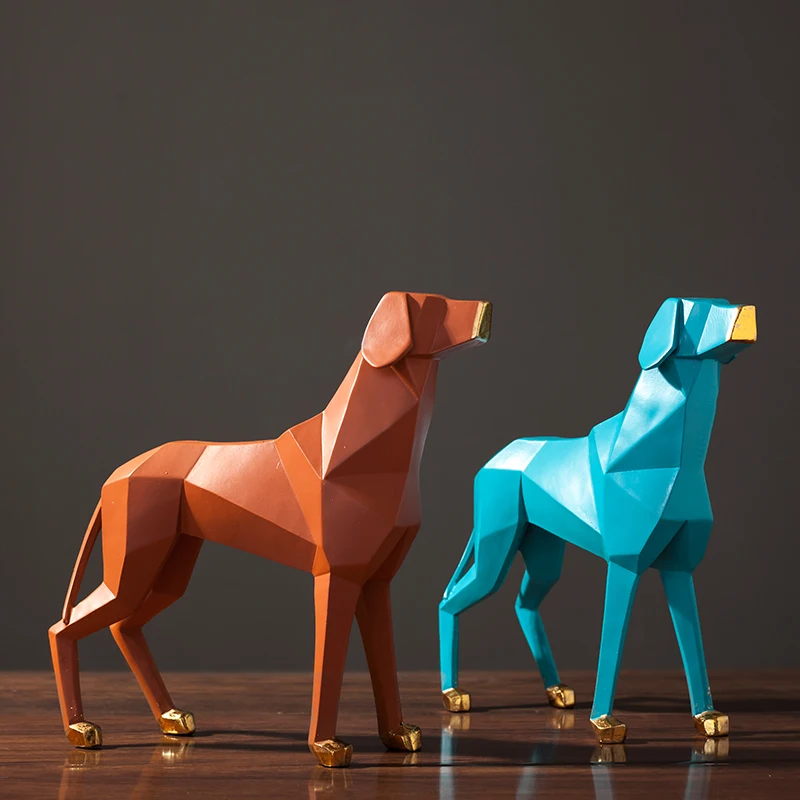 Creative minimalist origami dog resin sculpture Abstract geometric hound dog home decoration