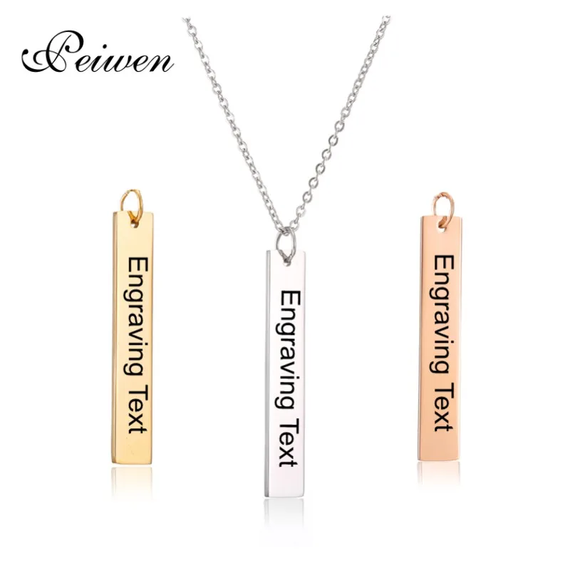 Personalized Blank Bar Pendant Necklace Gold Silver Color Stainless Steel Custom Name Plate Necklace Engrave Letters Jewelry