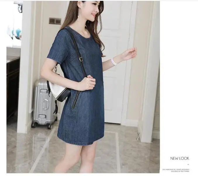 

2021 Spring Summer New Denim Dress Women Personality Loose Casual Dresses O-Neck Ladies Cowboy Dress Plus Size 4XL