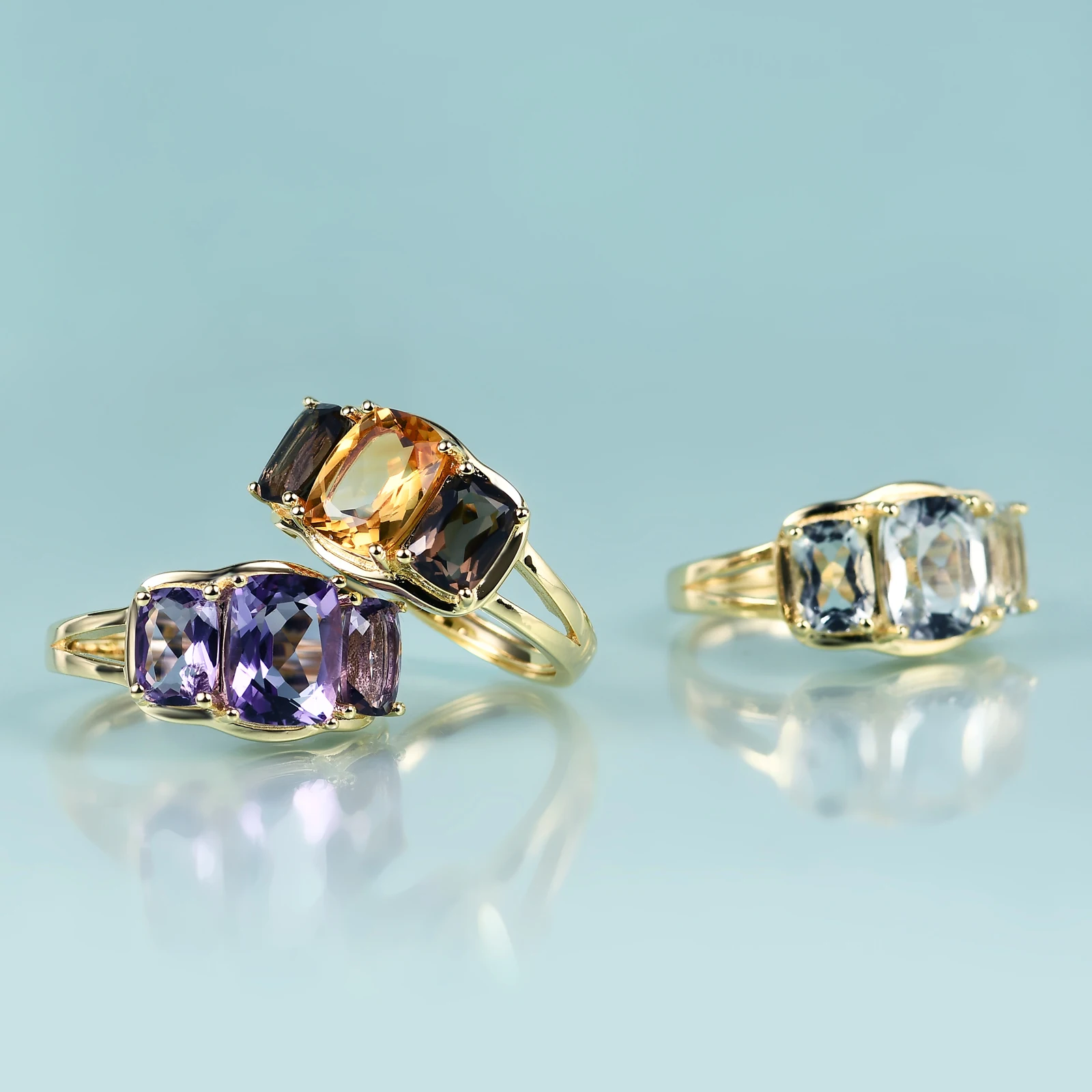 GEM'S SCHÖNHEIT 14K Gold 10K Gold 925 Silber Ringe Für Frauen Radiant Cut Drei-Stein Trellis Natürliche brasilianische Amethyst Ringe