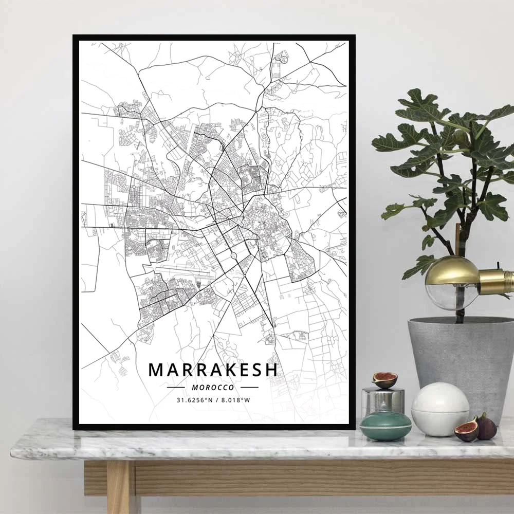 Poster Prints Marrakesh Rabat Tangier Morocco World Map Travel City Oil Painting Canvas Art Wall Pictures Home Decor quadro