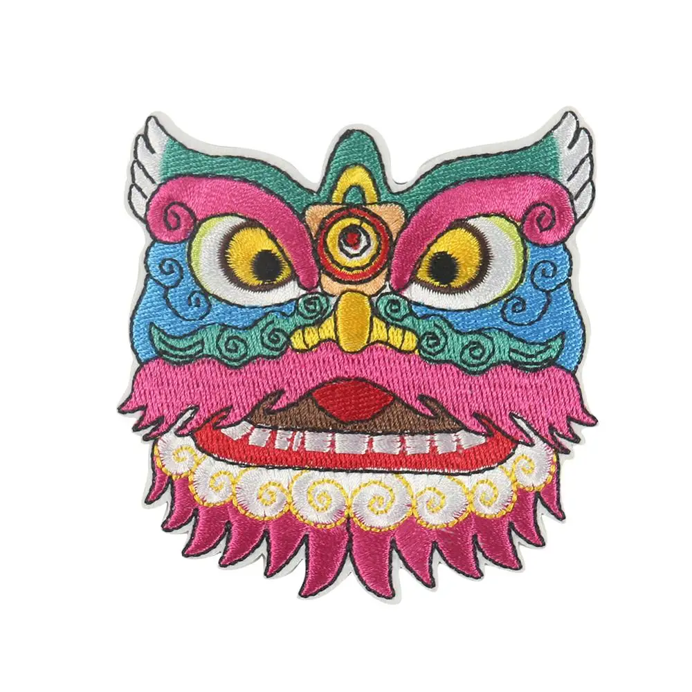 Embroidered Lion Dance Costume Patch, Chinese Lion Dance Decor, DIY Iron Crafts Patches, Sticker, 1Pc