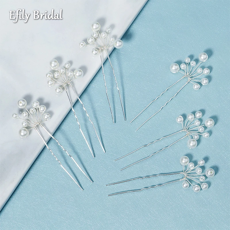 Efily 6pcs/lot Pearl Bridal Hairpins Wedding Hair Accessories for Women Bride Headpiece Hair Jewelry Clip Hairstyle Design Tools