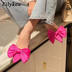 Eilyken New Fashion Butterfly-knot elegancka sukienka pompy Sexy Pointed Toe płytkie Mule kapcie na czółenka na niskim obcasie buty imprezowe