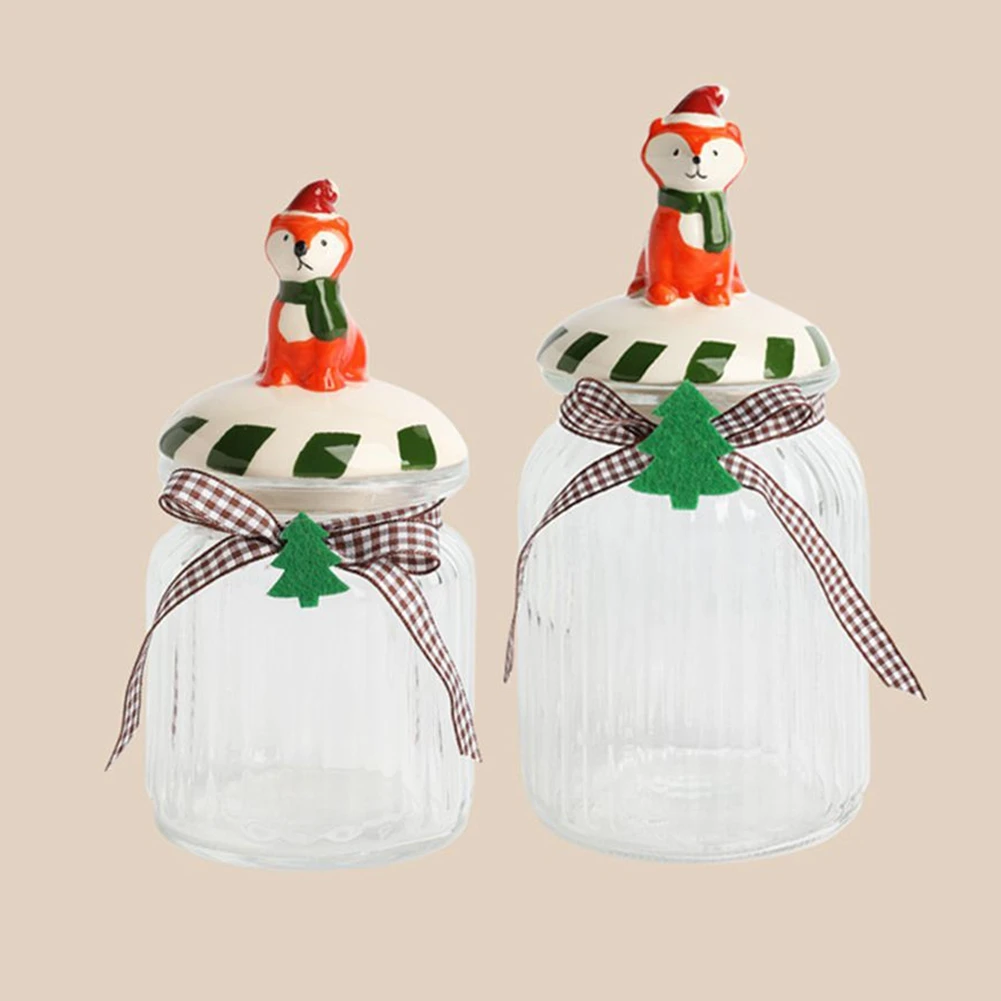 1pcs Creative Christmas Glass Gift Box Christmas Candy Storage Jar Containers Xmas New Year Holiday Party Storage Supplies