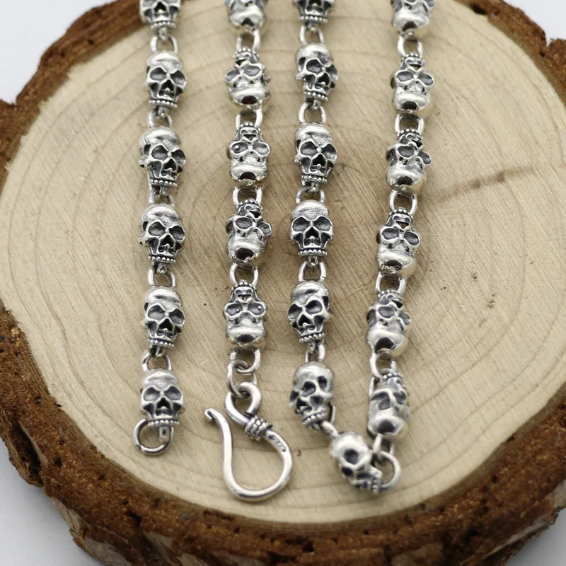 S925 Silver  Jewelry Thai Silver Necklace Female Skull Bamboo Necklace for Male Individual Sweater Chain Men's Silver Necklace