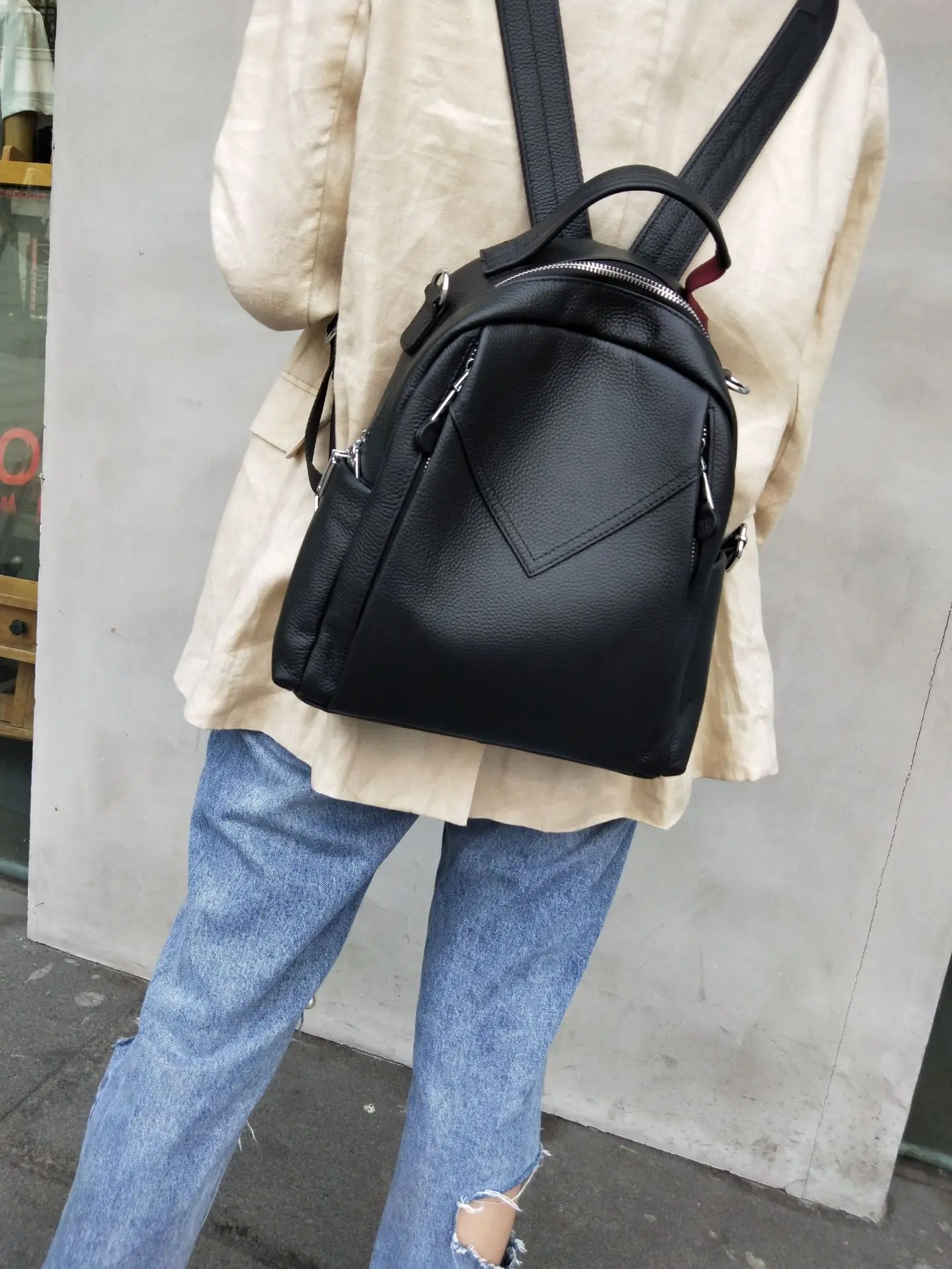 Zaino da donna Ins verde rosa primo strato Bagpack in pelle di vacchetta Design antifurto più borse da viaggio tascabili zaino giornaliero