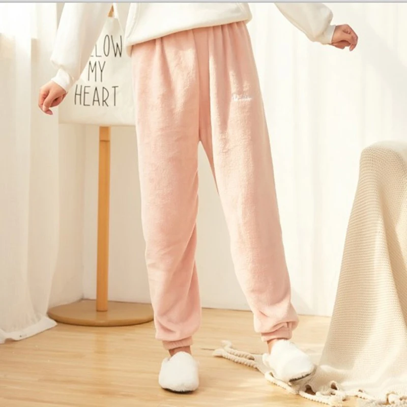 Women's Flannel Pants Winter Indoor Pijama Pyjamas Pajamas Spring Warm Coral Bath Velvet Pant Badjas Female Sleepwear 2022