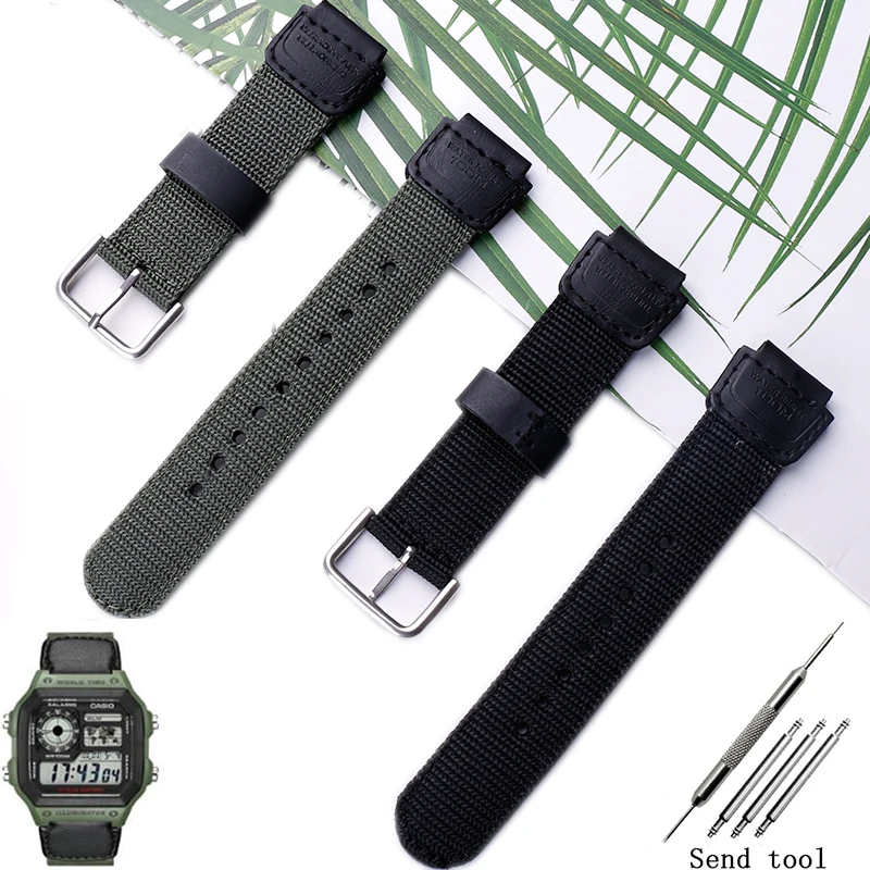 

Watch accessories are suitable for Casio nylon canvas strap AE-1200WH/SGW-300/AQ-S810W convex 18mm men's & women's sports strap