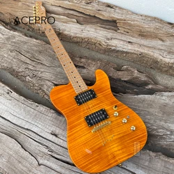 Acepro Electric Guitar, Yellow Flame Maple, Curved Top, Stainless Steel Frets, Mahogany Body, Roasted Maple Neck, Gold Hardware